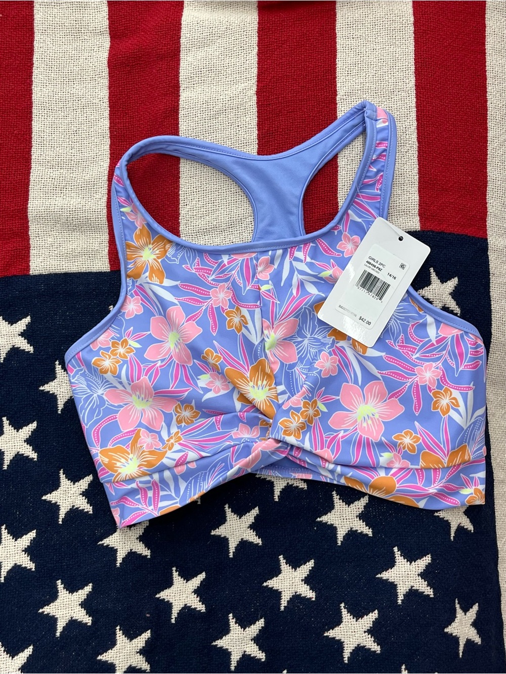 Hurley Lavender Floral High-Neck One-Piece Swim Top Girls Size 14/16 NWT